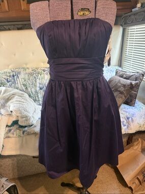 Strapless Pleated Cocktail Dress in Deep Purple